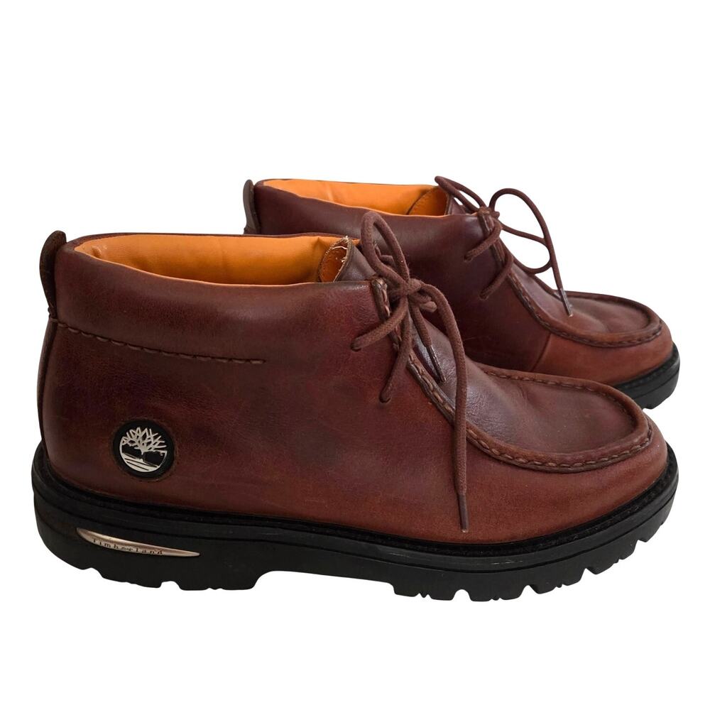Vintage Timberland Brown Leather Moc-Toe Chukka Boots Padded Rugged Outdoor 11.5